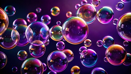Naklejka premium A vibrant and colorful image of bubbles floating in the air with a black and purple background