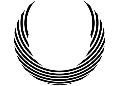 Modern pattern in the form of abstract striped rings black on white. Cover decor. Interior design. Packaging. Black and white vector background with space for text. Waves. frame, logo
