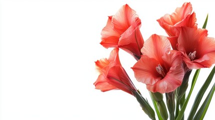 A bouquet of vibrant coral flowers against a white background, symbolizing beauty and nature.