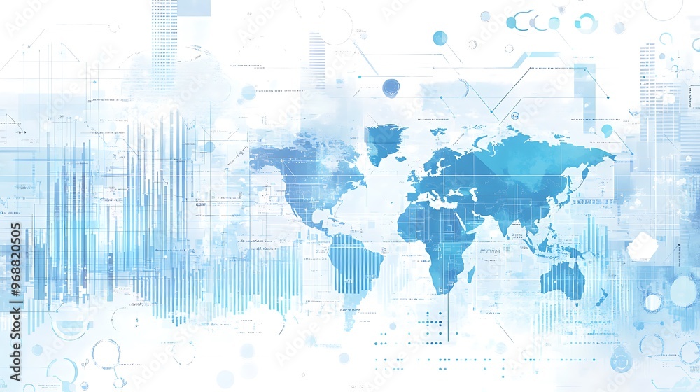 Poster Abstract World Map with Data and Technology Elements