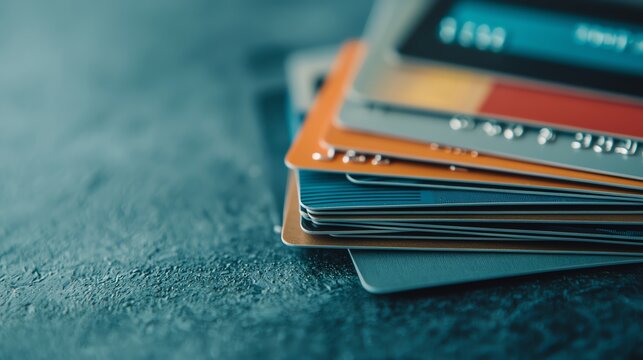 Stack of credit cards with high interest rates, symbolizing consumer debt