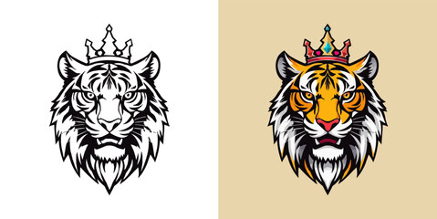 Tiger with crown esport mascot logo design. Editable vector logo tiger, tiger icon, tiger head, vector, sticker. Tigar head mascot logo design.