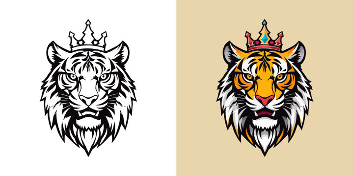 Tiger with crown esport mascot logo design. Editable vector logo tiger, tiger icon, tiger head, vector, sticker. Tigar head mascot logo design.
