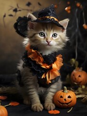 Cat in Halloween Costume Ready for Spooky Fun