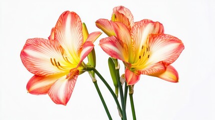 Fototapeta premium A vibrant arrangement of orange and yellow flowers against a white background.
