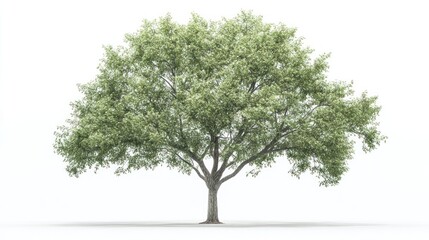 Obraz premium A solitary tree with lush green leaves against a white background, symbolizing nature and tranquility.