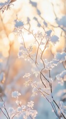 Obraz premium Branches with frost in golden sunrise light