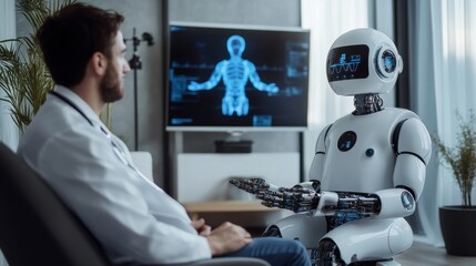 AI-driven telepresence robots for remote medical consultations: A doctor conducting a virtual appointment through an AI-powered robot.