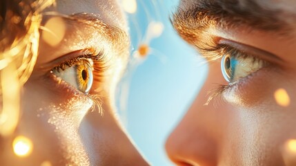 Two people making eye contact, sharing a meaningful connection.