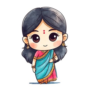 recommend clip art: Cute Cartoon Illustration of an Indian Woman Wearing a Sari.