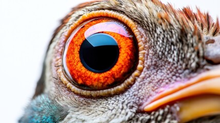 Obraz premium Close-up of a bird's eye showcasing intricate details and vibrant colors.