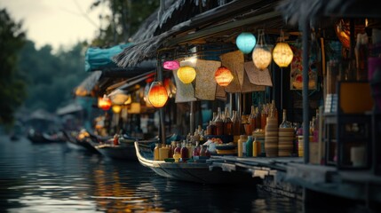 Obraz premium floating market where merchants sell bottled sunlight