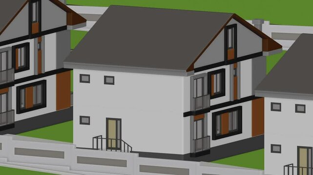 Generic Slopped roof Villa mansion Complex, Seamless Looped Rotating animation, 3d model
