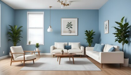 Photo modern style interior room 3d illustration Interior,Kitchen,Washrooms frame living room with colorful white sofa,led with blank frame