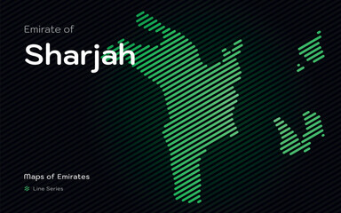 Obraz premium Creative Map of Emirate of Sharjah in a line stipes Pattern. Maps of Emirates UAE