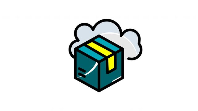 Closed box package animated, inside cloud. Suitable for concepts related to mystery, security, or secrets revealed, perfect for design projects.