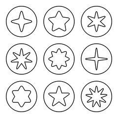 Star line icon set collection on circle outline