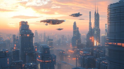 Fototapeta premium AI-powered robotics used in construction projects: Autonomous robots assembling buildings in a futuristic cityscape.