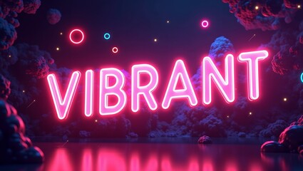 Neon VIBRANT letters with pulsating lights amid digital shapes lasers in dynamic setting