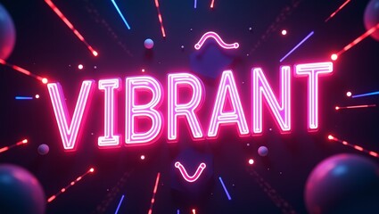 Neon VIBRANT letters with pulsating lights amid digital shapes lasers in dynamic setting