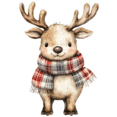 A charming illustration of a deer wearing a plaid scarf, showcasing warmth and nature's beauty in a whimsical style.