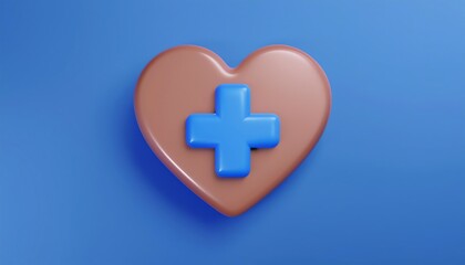 Obraz premium A vibrant 3D heart-shaped design featuring a blue medical cross on a blue background, symbolizing health and care.