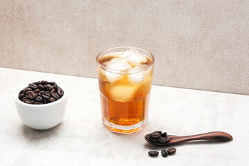 Homemade Iced Americano Coffee with coffee bean
