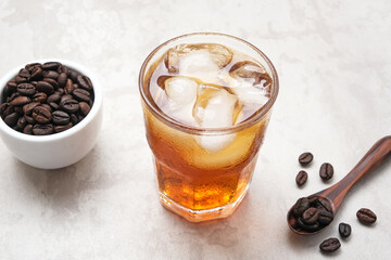 Homemade Iced Americano Coffee with coffee bean
