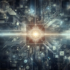 Obraz premium The Future of Technology: Microchip and Internet Connectivity