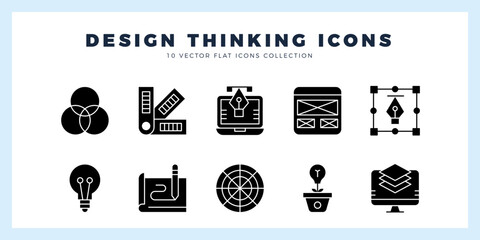 10 Design Thinking Glyph icon pack. vector illustration.