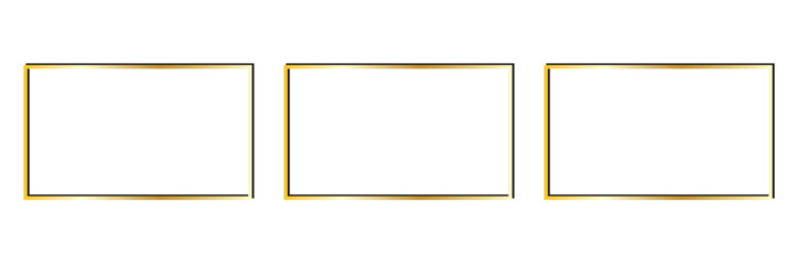 Set of three gold glowing rectangular shape frames isolated on transparent background. Shiny frame with glowing effects. Vector illustration.
