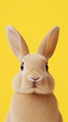 Obraz premium Portrait of a cute rabbit on a yellow background, vibrant and cheerful concept