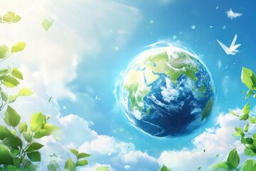 Naklejka premium green planet earth and sun