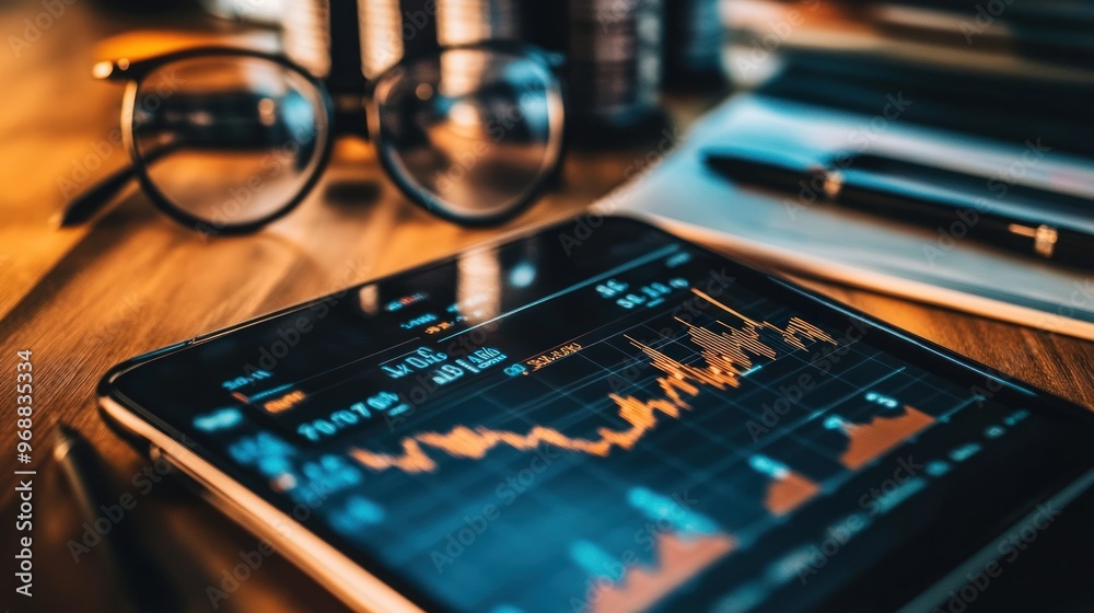Poster Stock Market Data Displayed on a Tablet Device