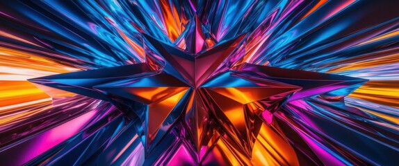 Obraz premium Vibrant abstract design featuring a shining star shape with dynamic colors and glowing effects, suitable for modern art and technology concepts