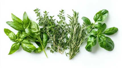 A Row of Fresh Herbs, Including Basil, Thyme, and Rosemary