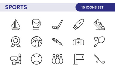 Sports and outdoor activities line icon set. Outline icon collection related to outdoor sports.