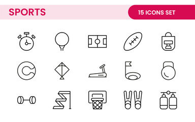 Sports and outdoor activities line icon set. Outline icon collection related to outdoor sports.