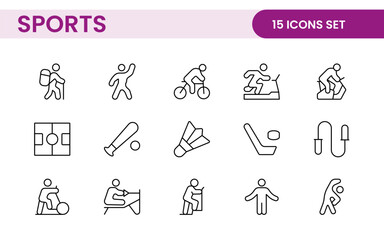 Sports and outdoor activities line icon set. Outline icon collection related to outdoor sports.
