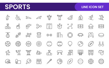 Sports and outdoor activities line icon set. Outline icon collection related to outdoor sports.