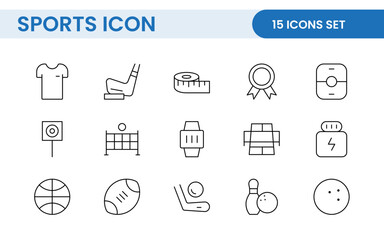 Sports and outdoor activities line icon set. Outline icon collection related to outdoor sports.