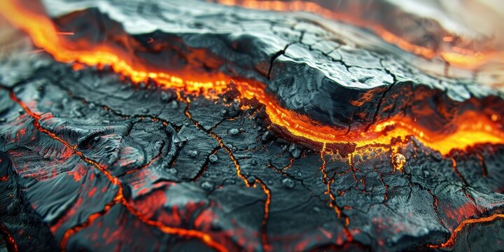 Close-up view of Earth's crust and upper mantle showcasing tectonic plate interactions with glowing lava