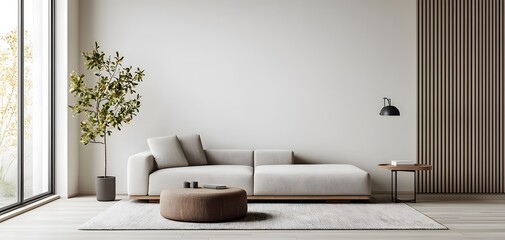 Sleek and Serene: A Modern Minimalist Living Room with Natural Touches and Stylish Comfort. Quiet Luxury. Quiet Luxury
