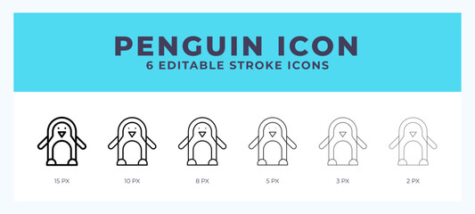 Penguin icon with different stroke. Vector illustration.