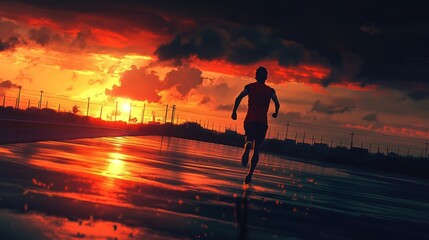 Silhouette of a Runner Against a Dramatic Sunset