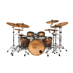 Obraz premium High-quality drum set with wooden finish and shiny chrome hardware, perfect for music performances and studio recordings.