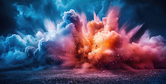 Powerful explosion of mix color dust, studio light. Generative AI.