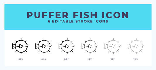 Puffer fish stroke icon for web. Mobile apps and ui.