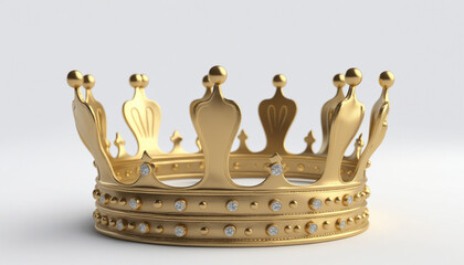 Couronne 3D or prince princesse roi reine royaume Fantasy symbole pouvoir gouverner fond blanc.