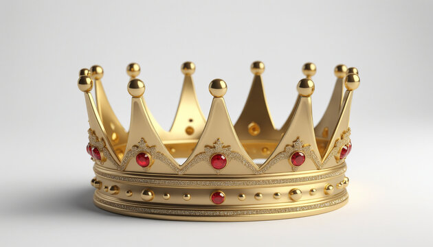 Couronne 3D or prince princesse roi reine royaume Fantasy symbole pouvoir gouverner fond blanc.